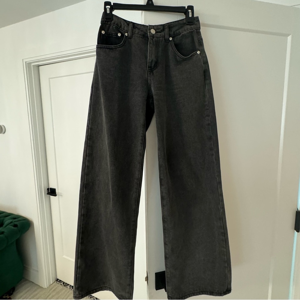 Edikted Washed Wide Leg Low Rise Jeans - Size XS - Black - Y2K